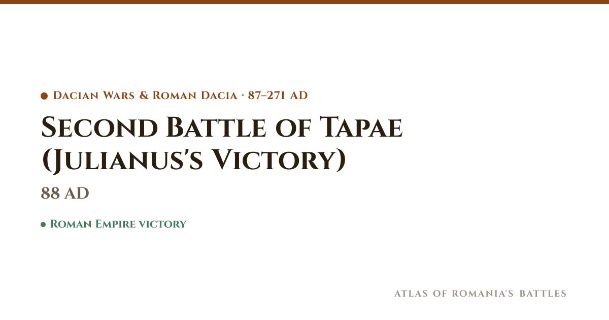 Second Battle of Tapae (Julianus's Victory) (88) | Atlas of Romania's ...